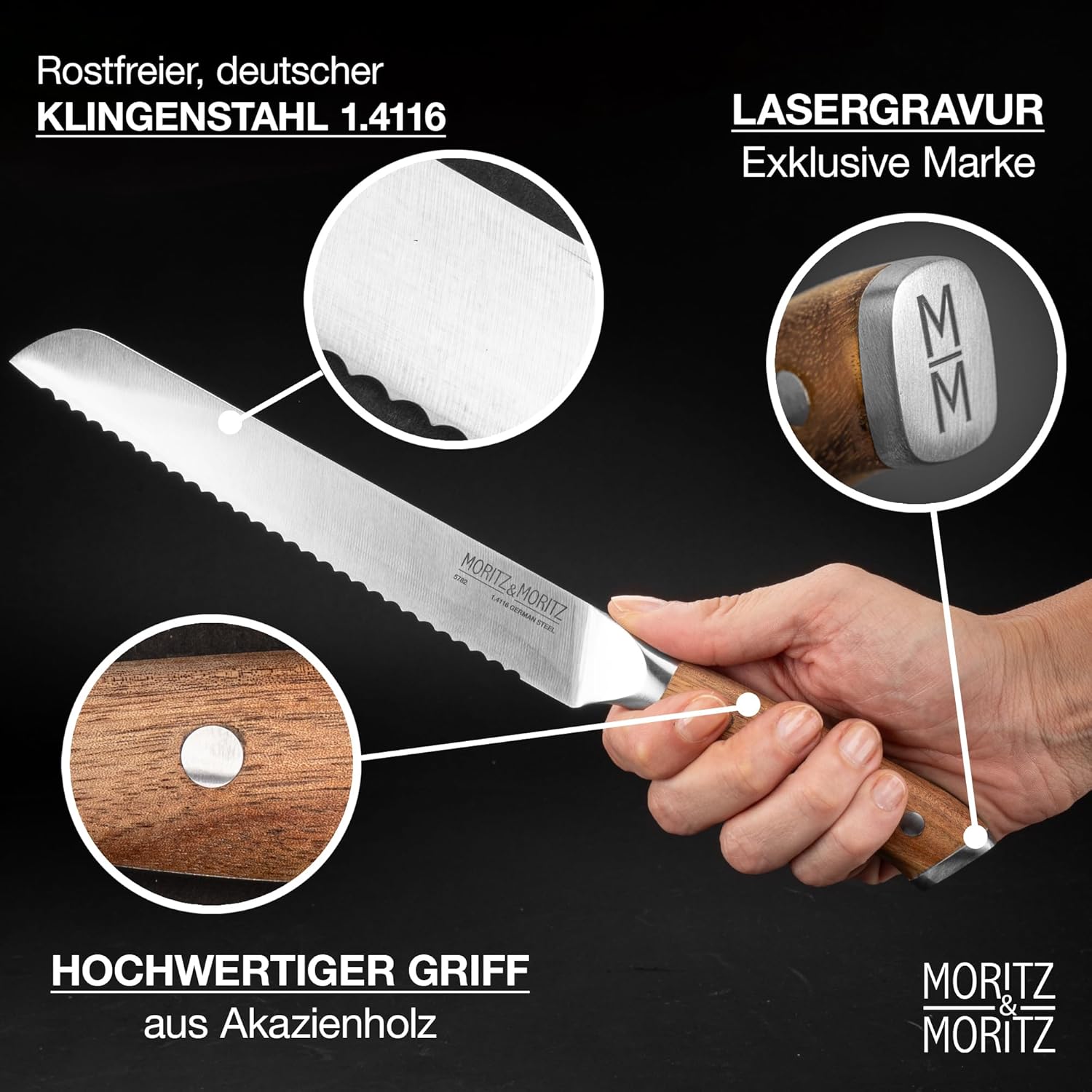Thumbnail 1 de Moritz & Moritz Brotmesser 20 cm – Großes Profi Brotschneidemesser mit Wellenschliff