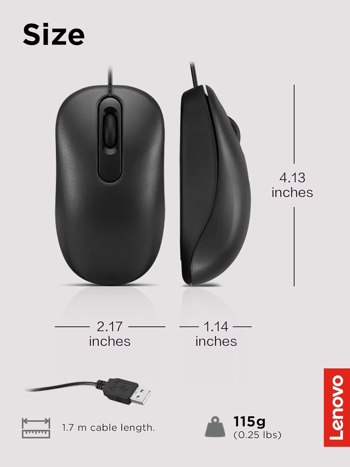 Detalle 2 de Lenovo wired USB mouse, full-size