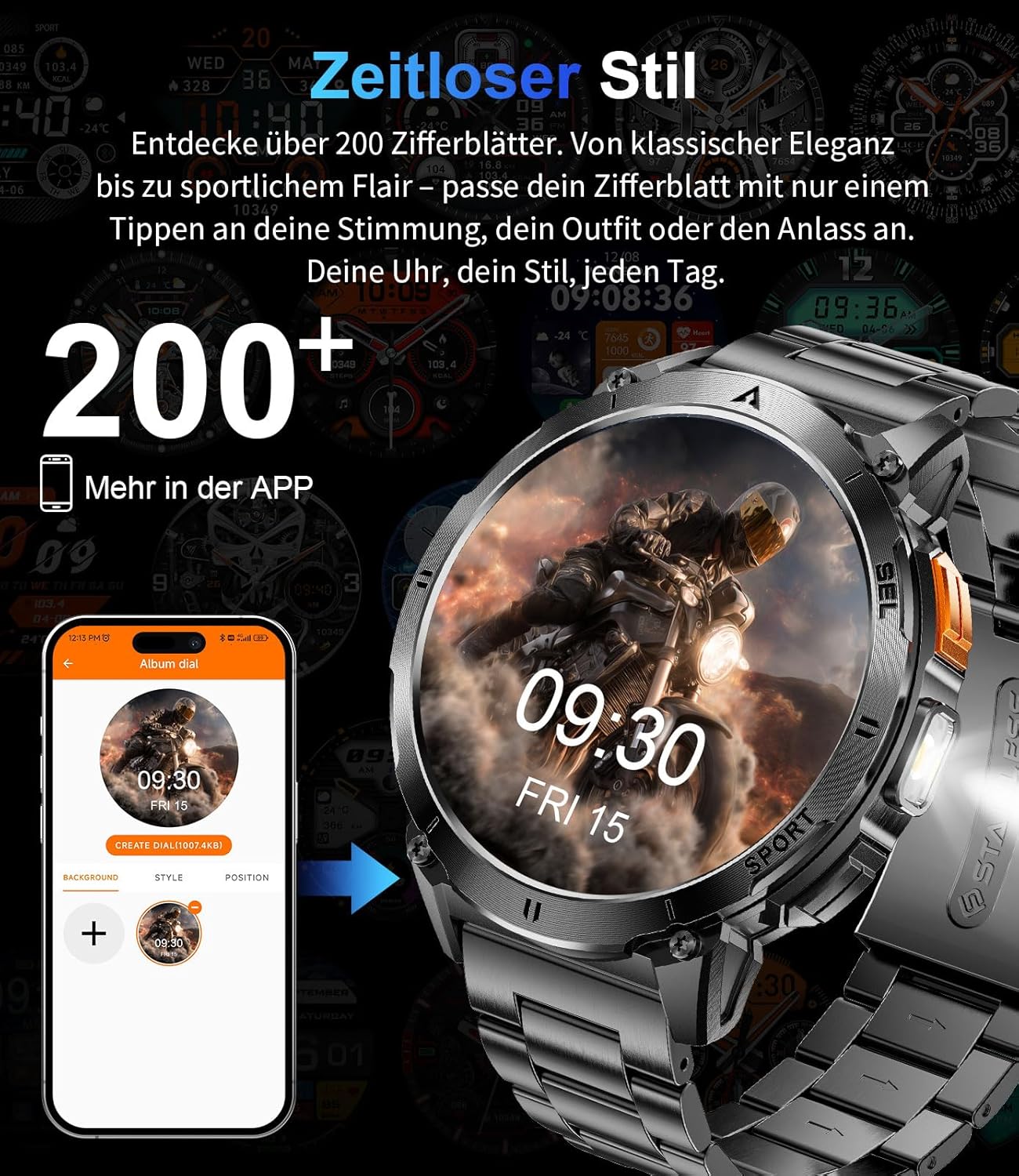Detalle de BENYAR SMART Montre Connectée Homme avec Torche LED – Écran AMOLED 1,62 pouces, 110+ modes sportifs