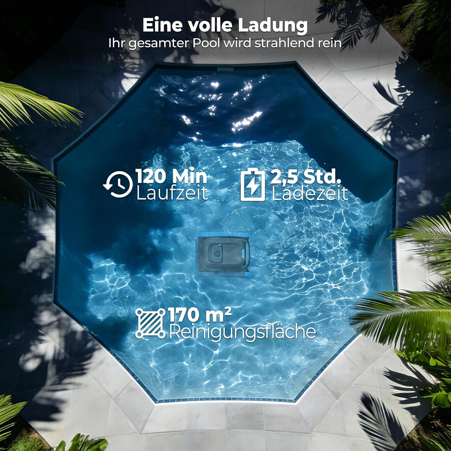 Thumbnail 6 de (2026 Neu) BOTLIFE PC20 Akku-Poolroboter für Boden, Wände und Wasserlinie – bis 170 m², App-Steuerung