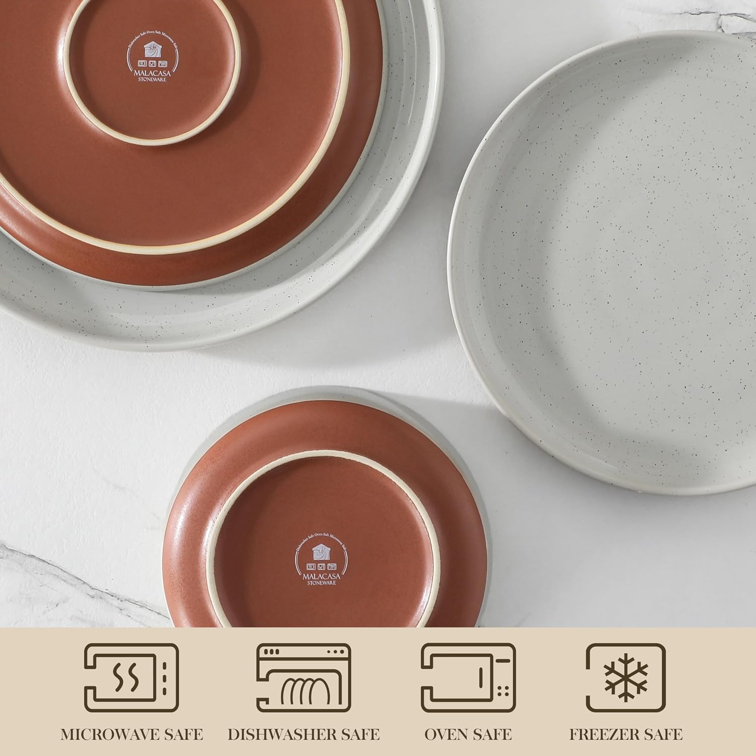 Thumbnail 3 de MALACASA TARA 12-Piece Modern Stoneware Dinnerware Set (Service for 4) in Grey