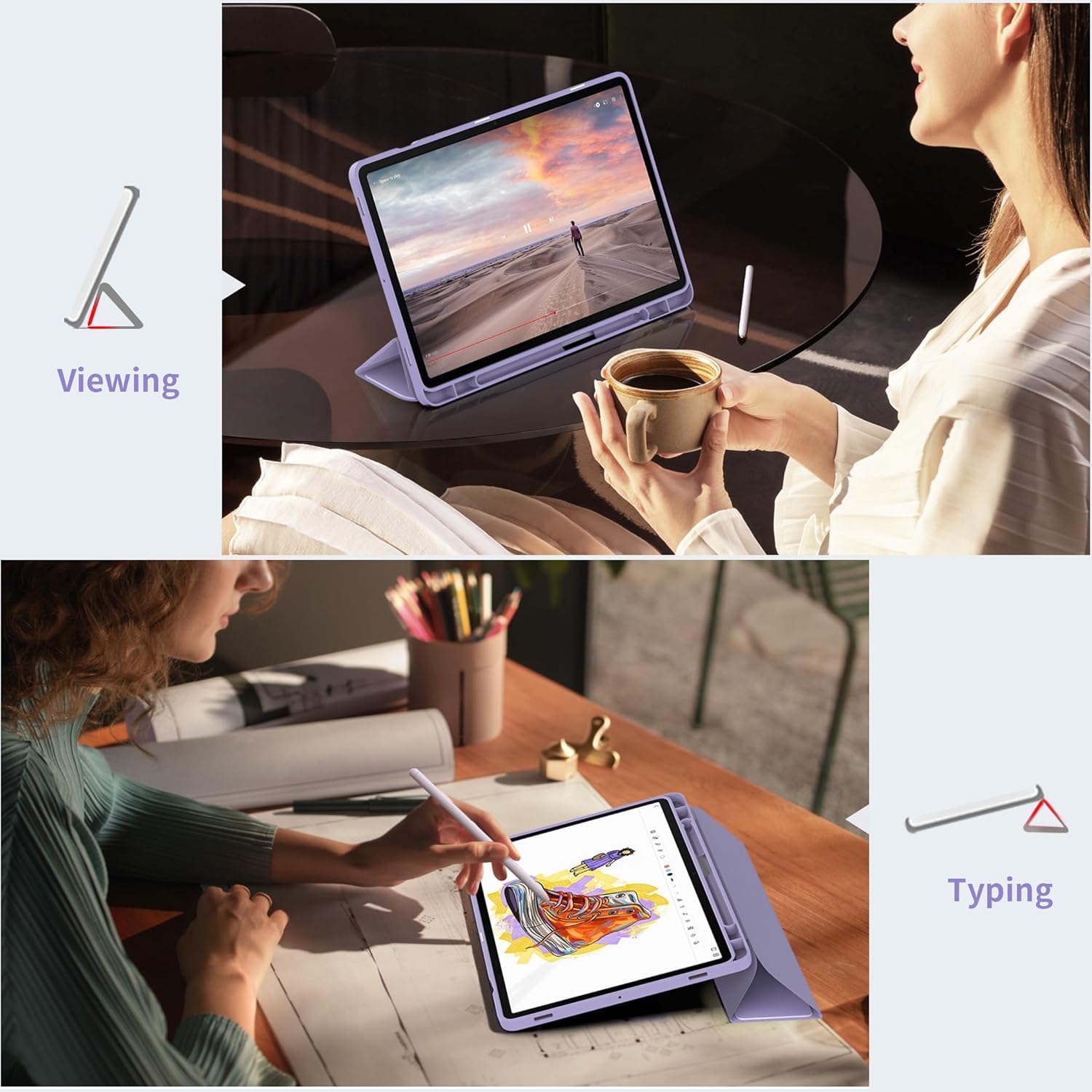 Thumbnail 6 de EasyAcc Hülle für Galaxy Tab S10 Lite/S10 FE 10.9" (2025) + S9 FE 10.9" / S9 11" – Ultra Dünn, S Pen Halter, Standfunktion, Blume Lila