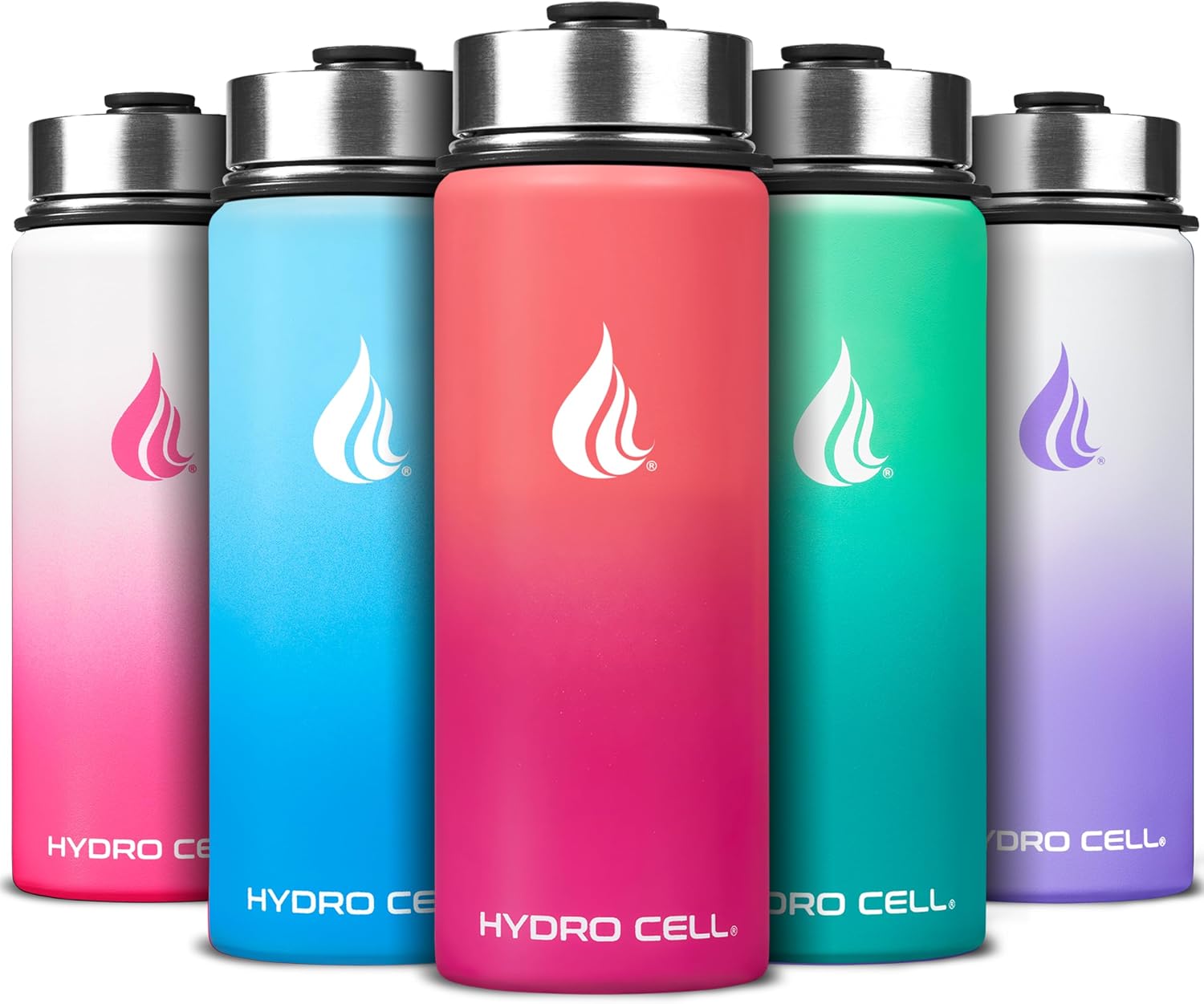 Detalle de HYDRO CELL Stainless Steel Insulated Water Bottle (18oz, Coral/Punch) with Straw