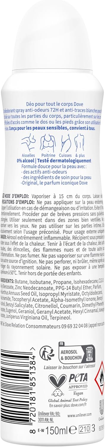 Thumbnail 2 de Dove Déodorant Corps Spray Original – Anti-odeurs et soin 72h, sans alcool, 2x150 ml