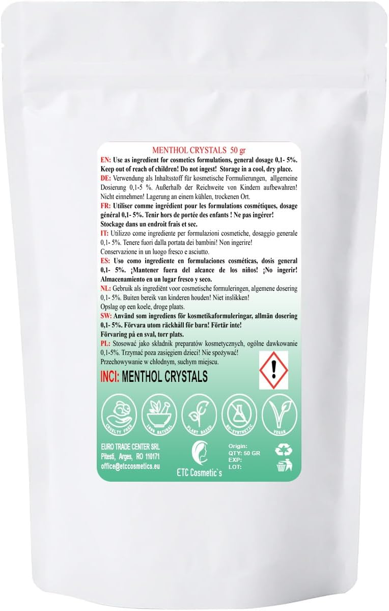 Detalle de Cristalli di mentolo 50 g: ingrediente naturale per formule cosmetiche, gel e accessori per sauna