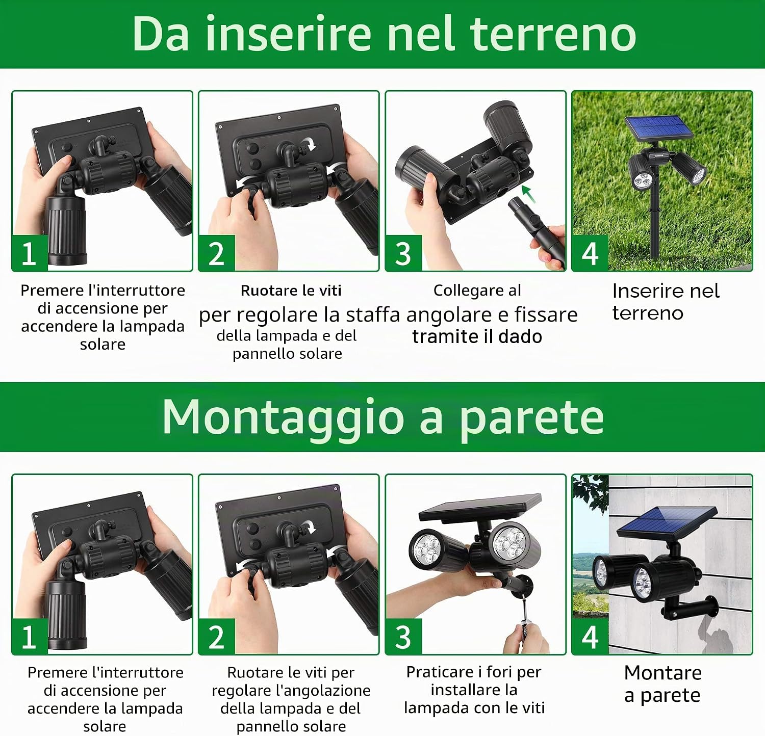 Thumbnail 2 de ARTINABS Lampada Solare da Esterno 2 in 1 con 6 Posizioni Regolabili – Kit 2 Pezzi