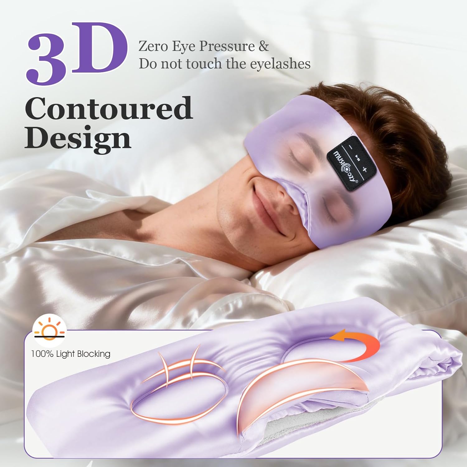 Thumbnail 2 de MUSICOZY Sleep Mask Headphones (3D Silk Bluetooth sleep mask) for side sleepers