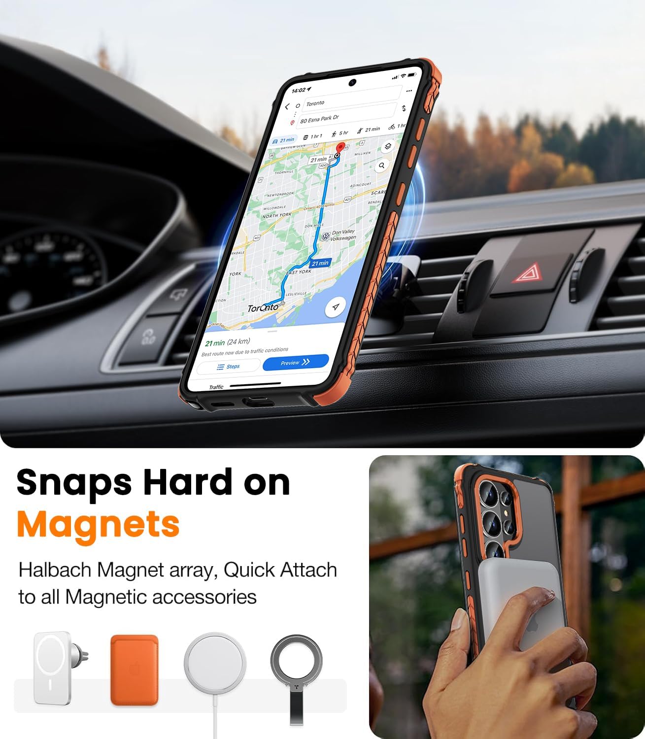 Thumbnail 3 de DEERLAMN Strong Magnetic Case for Samsung Galaxy S26 Ultra (6.9-inch, 2025) — Frosted Orange MagSafe-Compatible Drop Protection