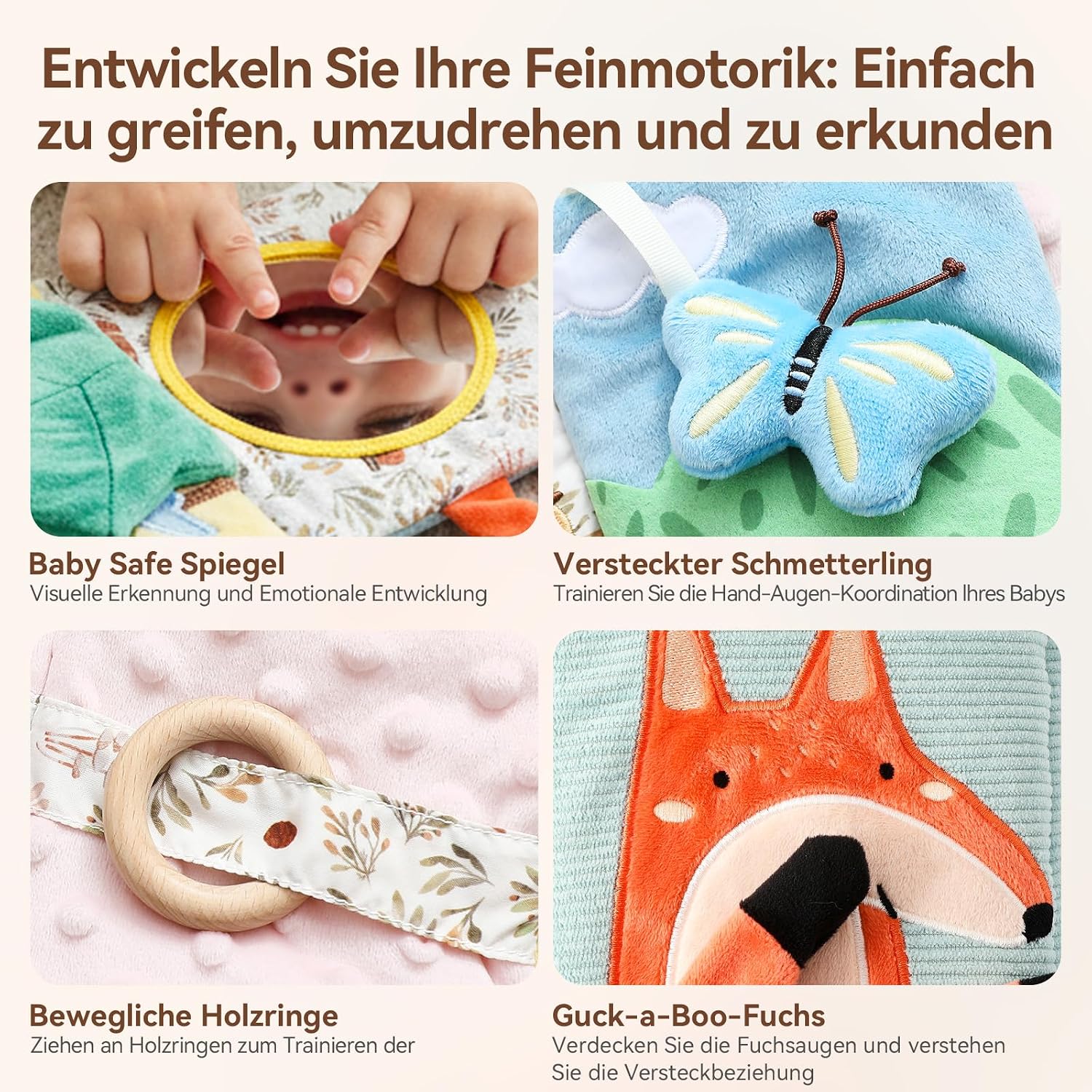 Detalle 2 de WOODEN TEETHER Baby Soft Books 0–6 Months sensory book