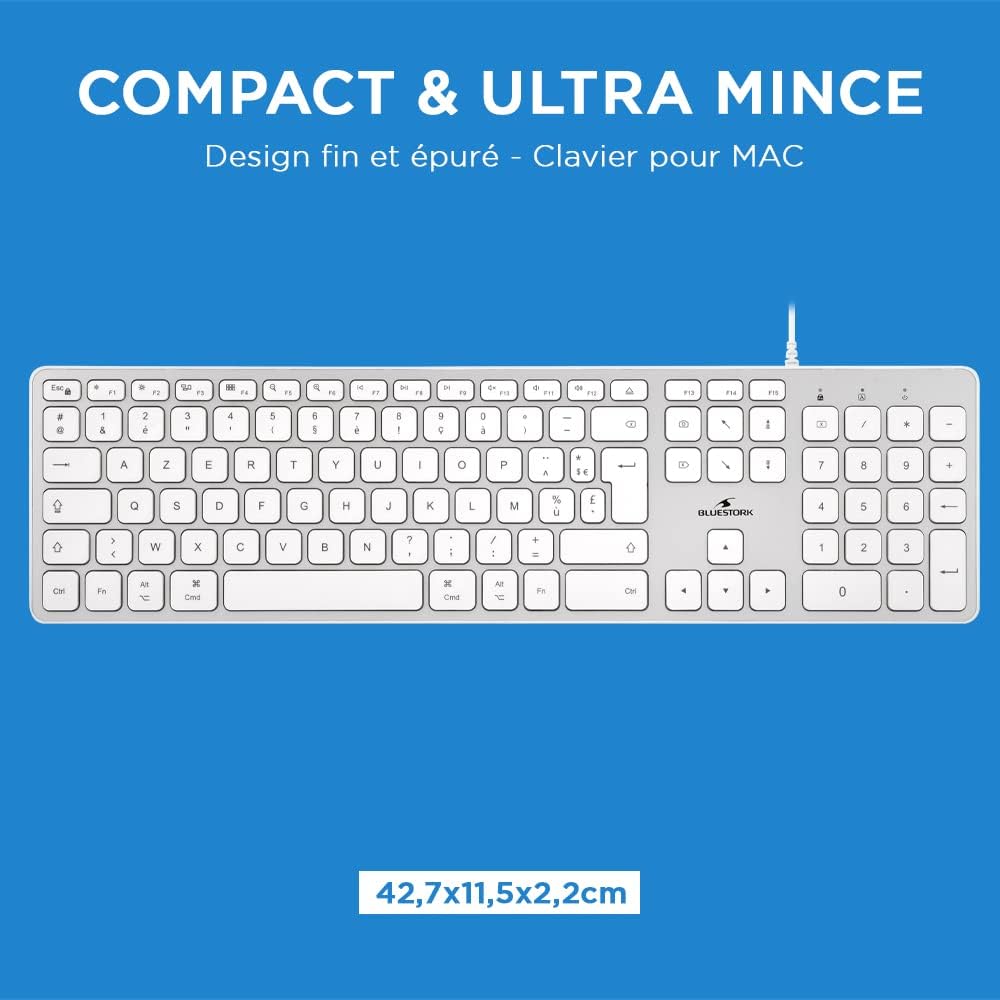 Thumbnail 5 de Bluestork Clavier Français AZERTY Filaire pour Mac — touches concaves silencieuses, 13 raccourcis multimédia, USB/USB-C
