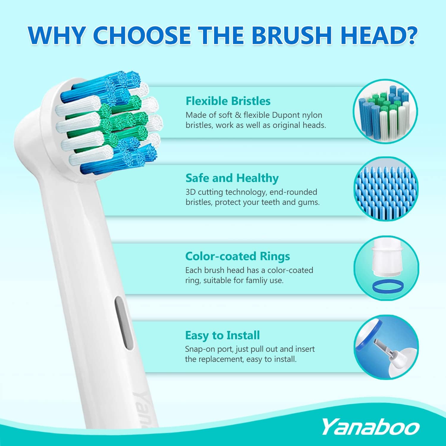 Thumbnail 3 de Yanaboo compatible replacement toothbrush heads for Braun & Oral-B electric models (8 pack, white)