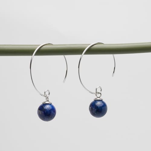 Detalle 2 de Treasure Bay Lapis Lazuli Hoop Drop Earrings in 925 Sterling Silver
