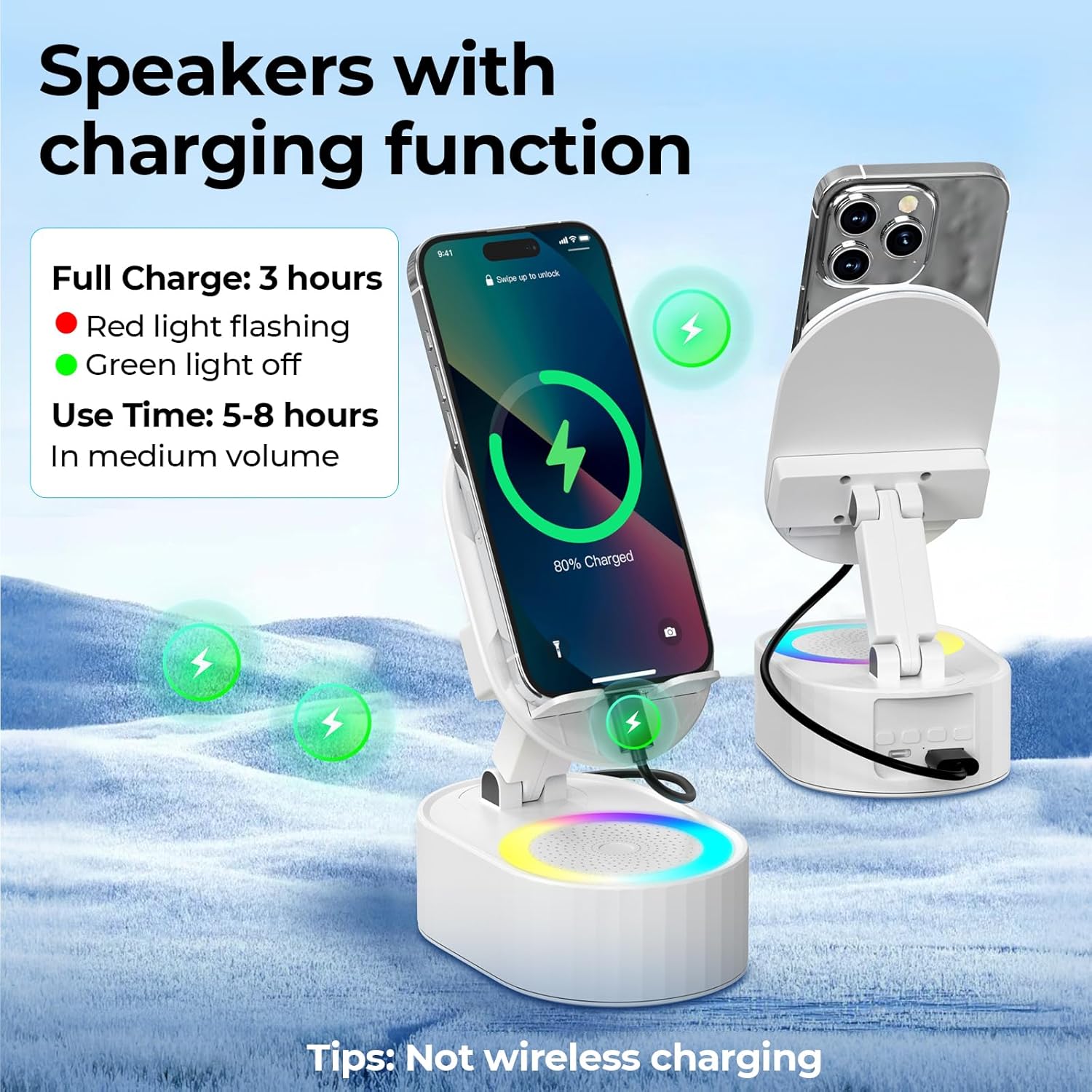 Detalle de AKLLCCR Wireless Induction Audio Bluetooth Speaker 5in1 Stand with 3000mAh Battery
