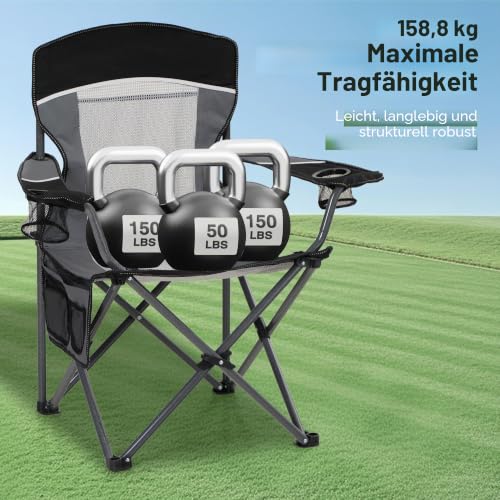 Detalle de HIGH POINT SPORTS Campingstuhl Faltbar Angelstuhl Mesh-Rücken Klappstuhl – 160 kg belastbar
