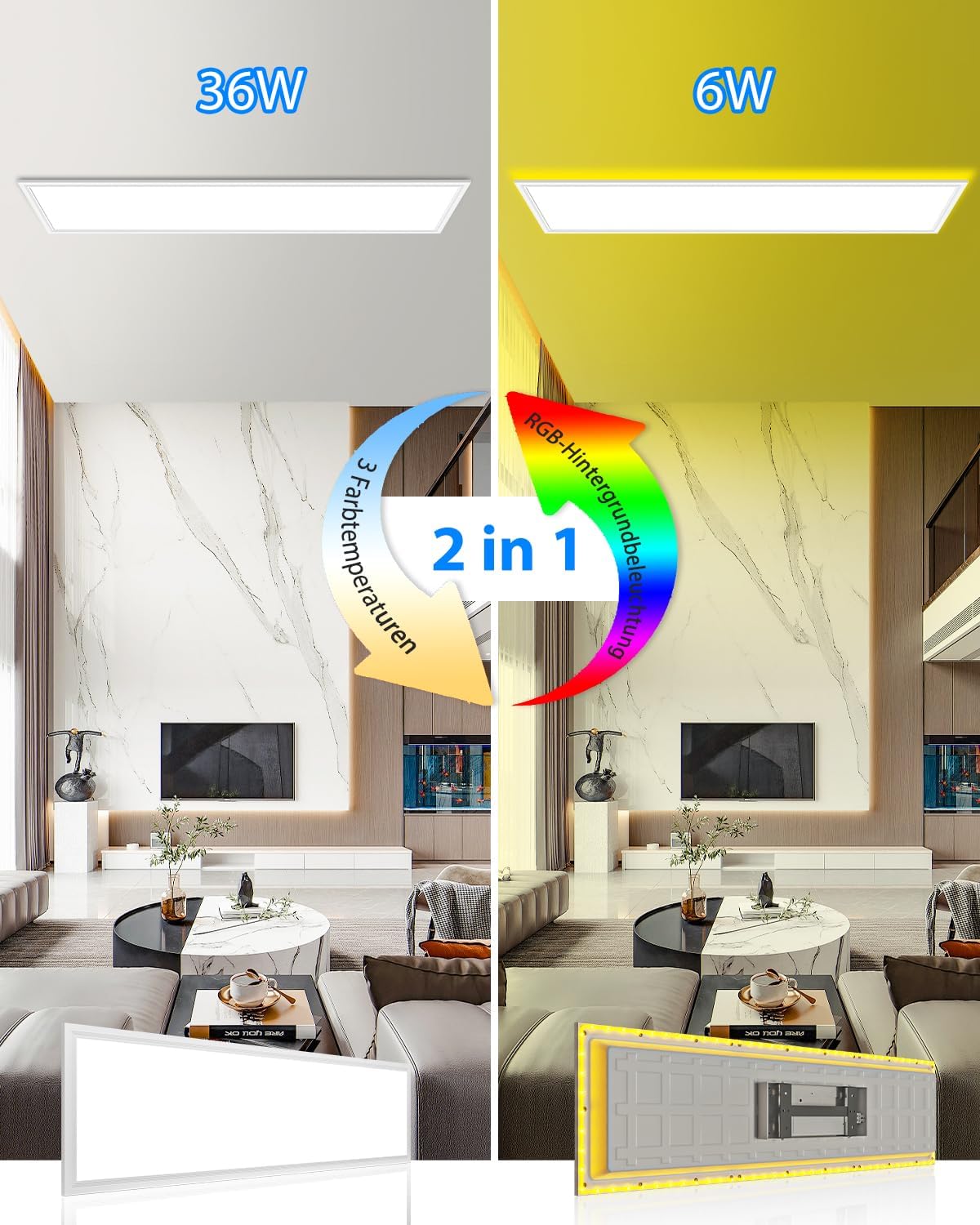 Detalle 2 de Peasur LED Deckenleuchte Flach 42W 4600LM