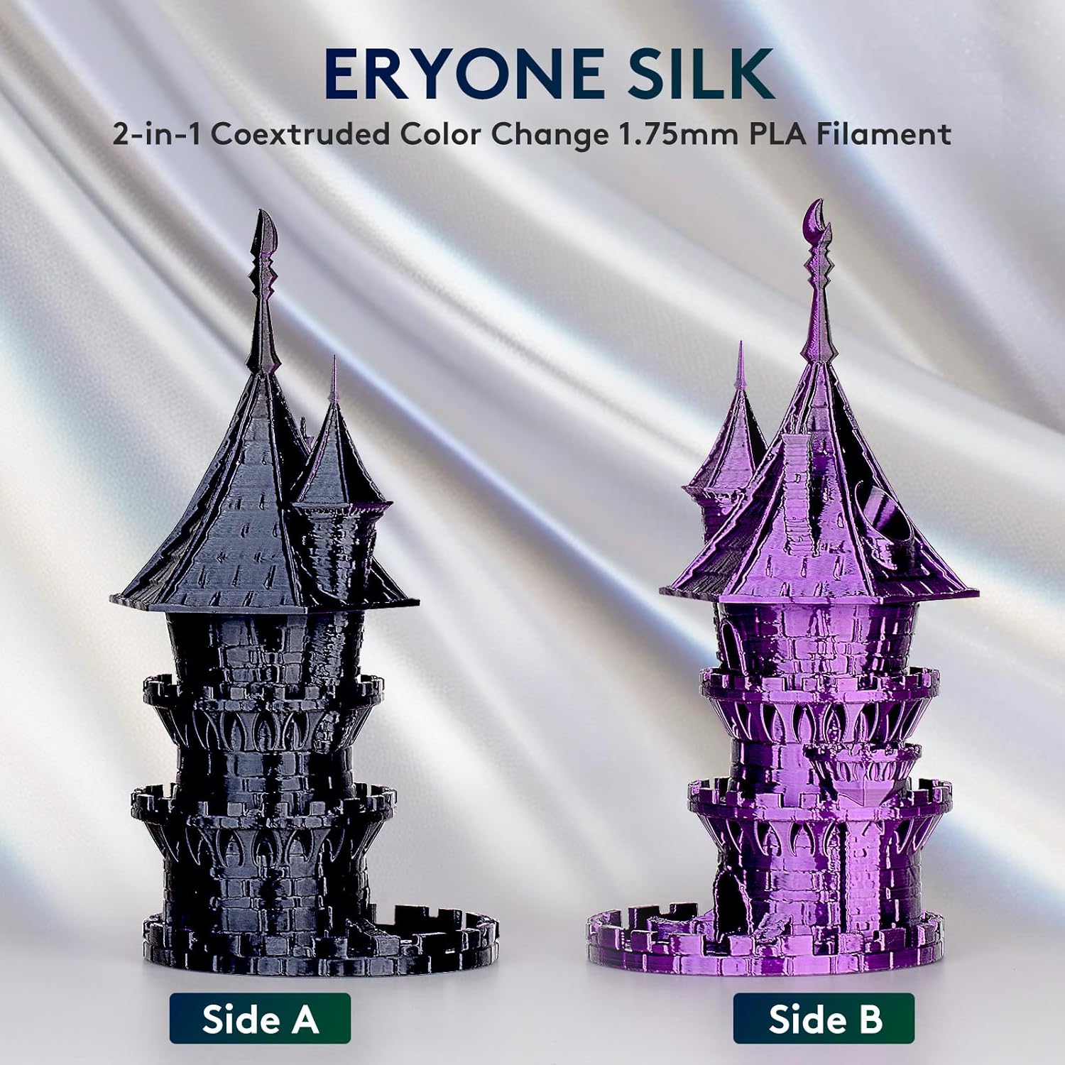 Thumbnail 2 de ERYONE Silk Dual Color PLA Filament 1.75mm – Co-Extrusion Silk Two-Tone 1kg Spool (Silk Black Purple)