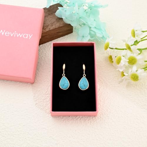 Thumbnail 6 de Weviway Turquoise Teardrop Dangle Earrings – Gold Plated, Vintage Boho, Hypoallergenic & Lightweight