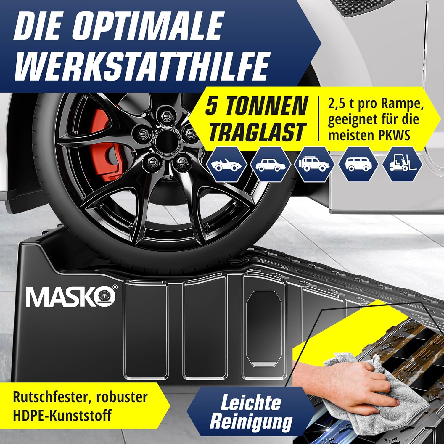 Thumbnail 2 de MASKO® Auffahrrampe PKW-Set (2er-Set) mit Überfahrschutz – rutschfest, 5 t Traglast