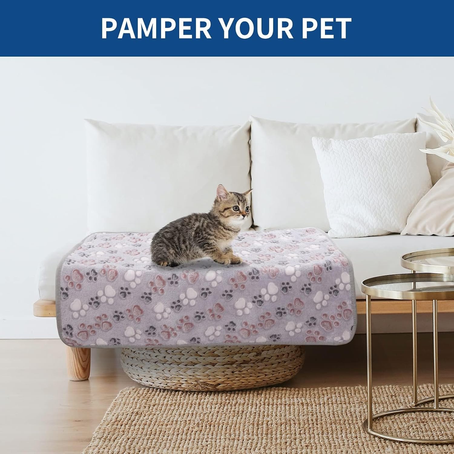Detalle de BVAGSS XH075 104 x 76 cm paw-print pet blanket