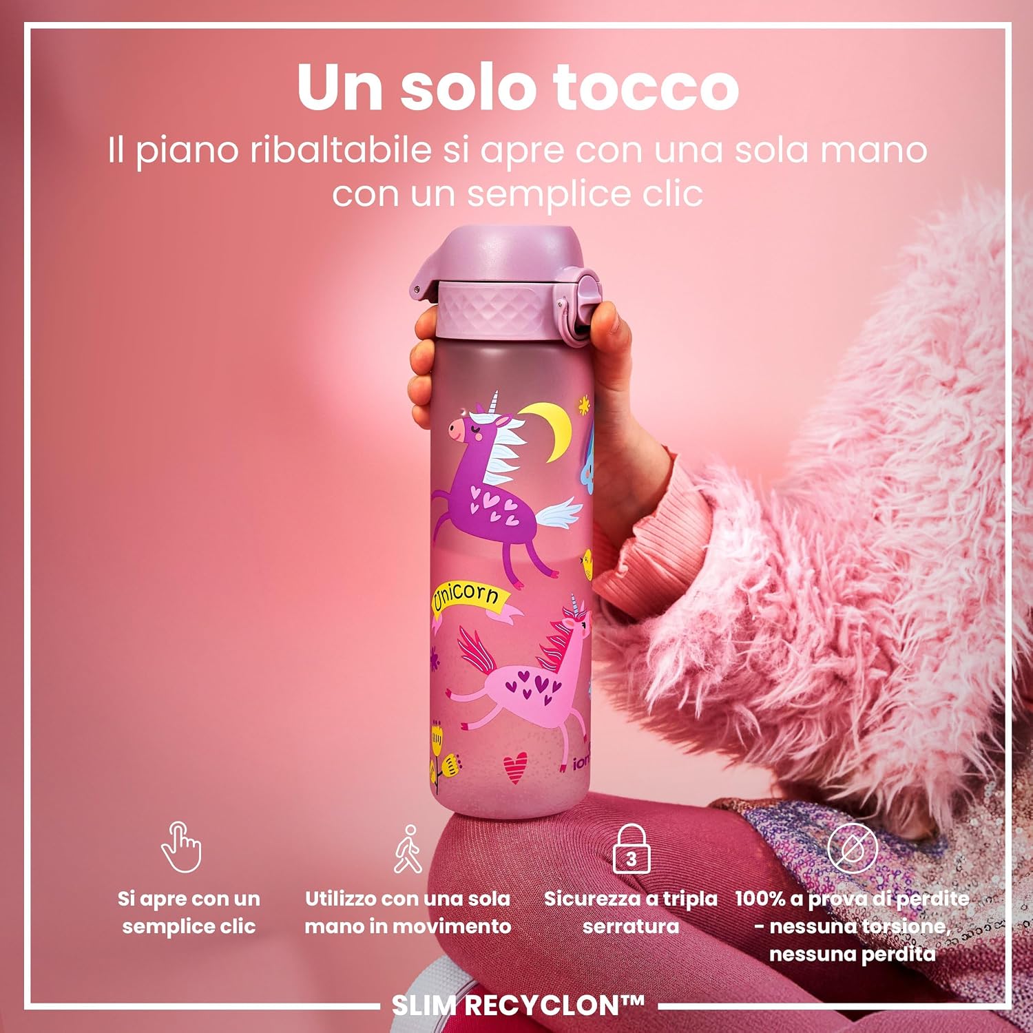 Detalle de Ion8 Borraccia a Prova di Perdite 500ml - Unicorni Lilas, Facile da Aprire, Lavabile in Lavastoviglie