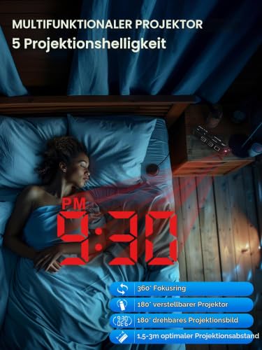 Thumbnail 1 de Mesqool Digitaluhr mit 180° Projektor und Vibrator – Projektionswecker mit Doppel-Alarm und Vibra-Unterstützung