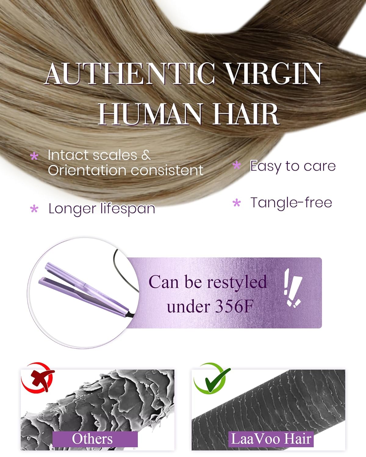 Thumbnail 3 de LaaVoo Microlink Hair Extensions: Human Hair Ombre Balayage with Micro Beads
