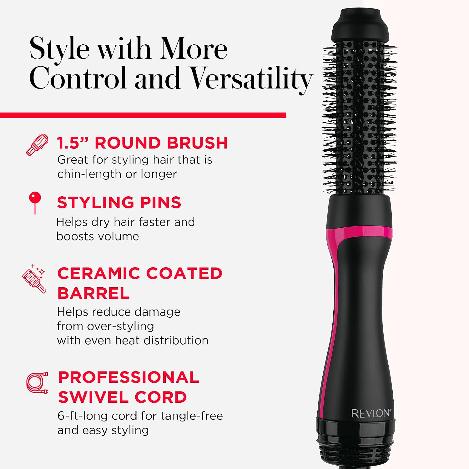 Detalle de Revlon One-Step Hair Dryer and Styler Root Booster Hot Brush (1-1/2 in)