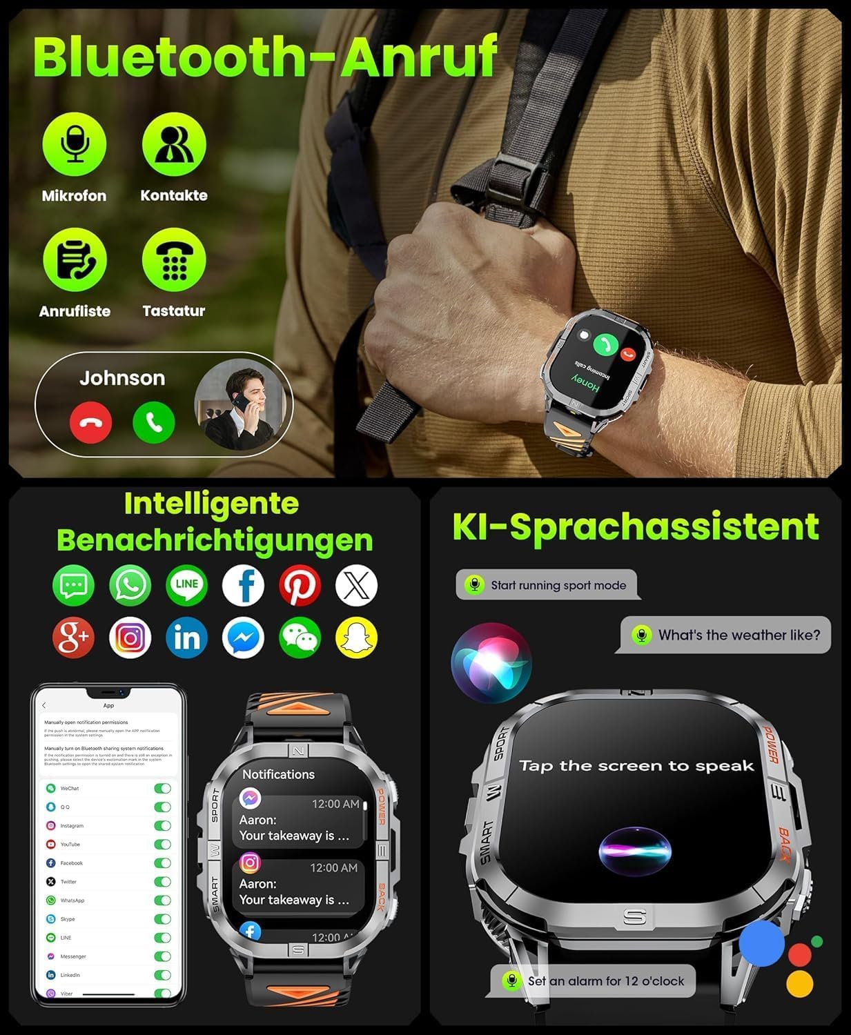 Detalle de Joautrial GPS Montre Connectée Homme – 2,13" AMOLED, boussole, torche LED et 100+ modes sportifs