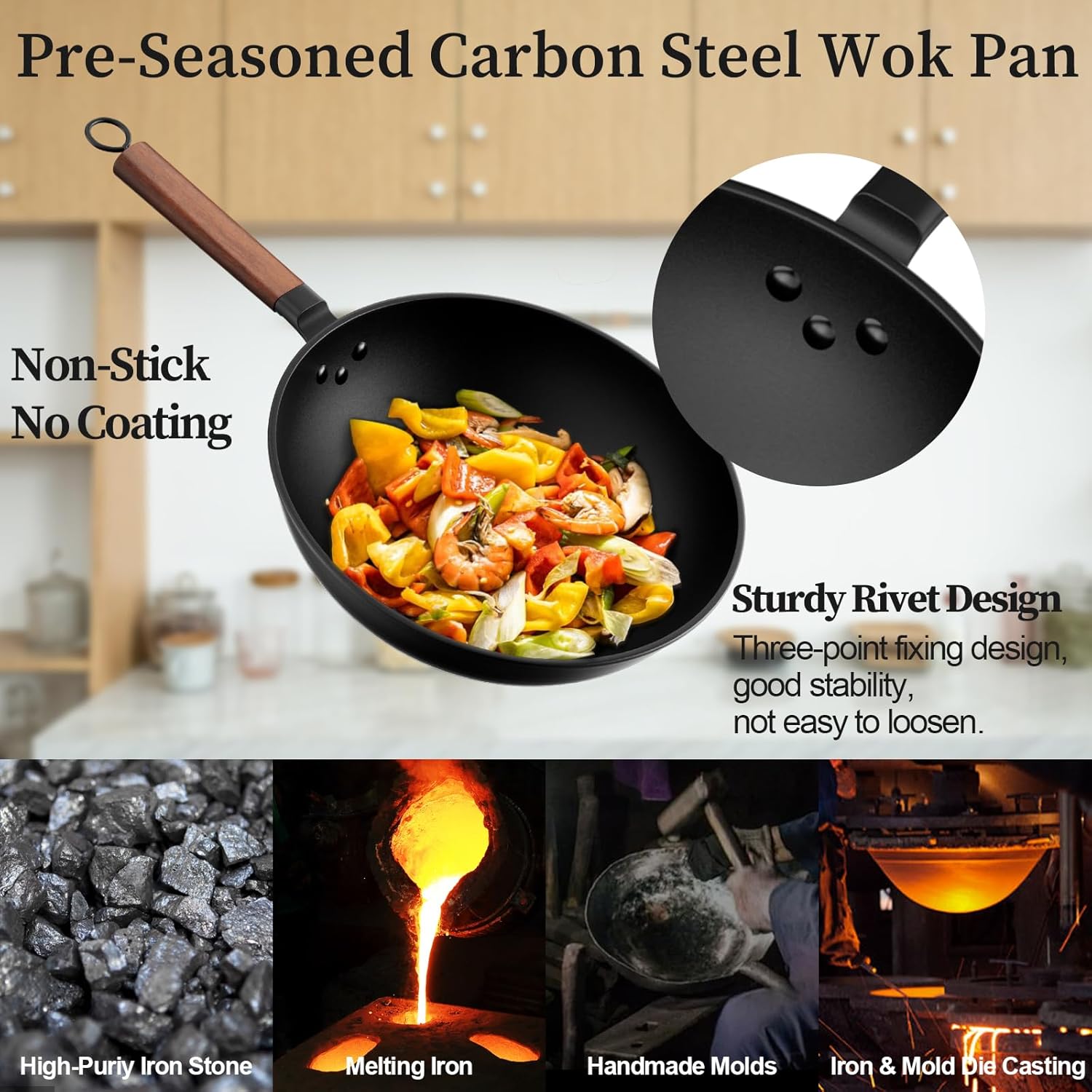 Thumbnail 6 de Jobin Wok de Acero al Carbono 33cm 🍳 Compatible con Inducción
