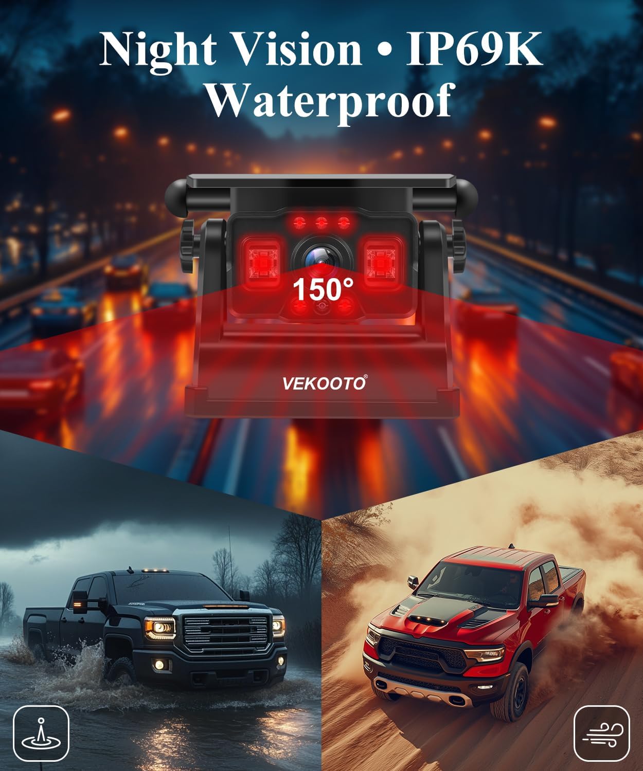 Detalle 2 de VEKOOTO VK7Pro Magnetic Solar Wireless Backup Camera System with 7" IPS Monitor