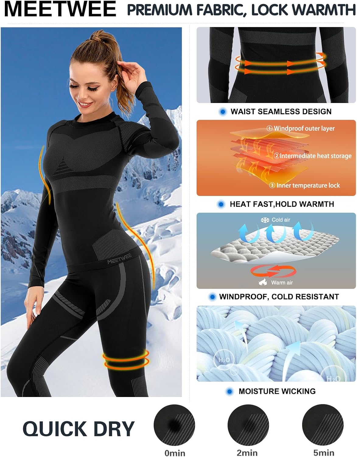 Detalle de MEETWEE Biancheria Intima Termica Donna Base Layer Set (Pacco da 2) – Comfort e Calore come seconda pelle
