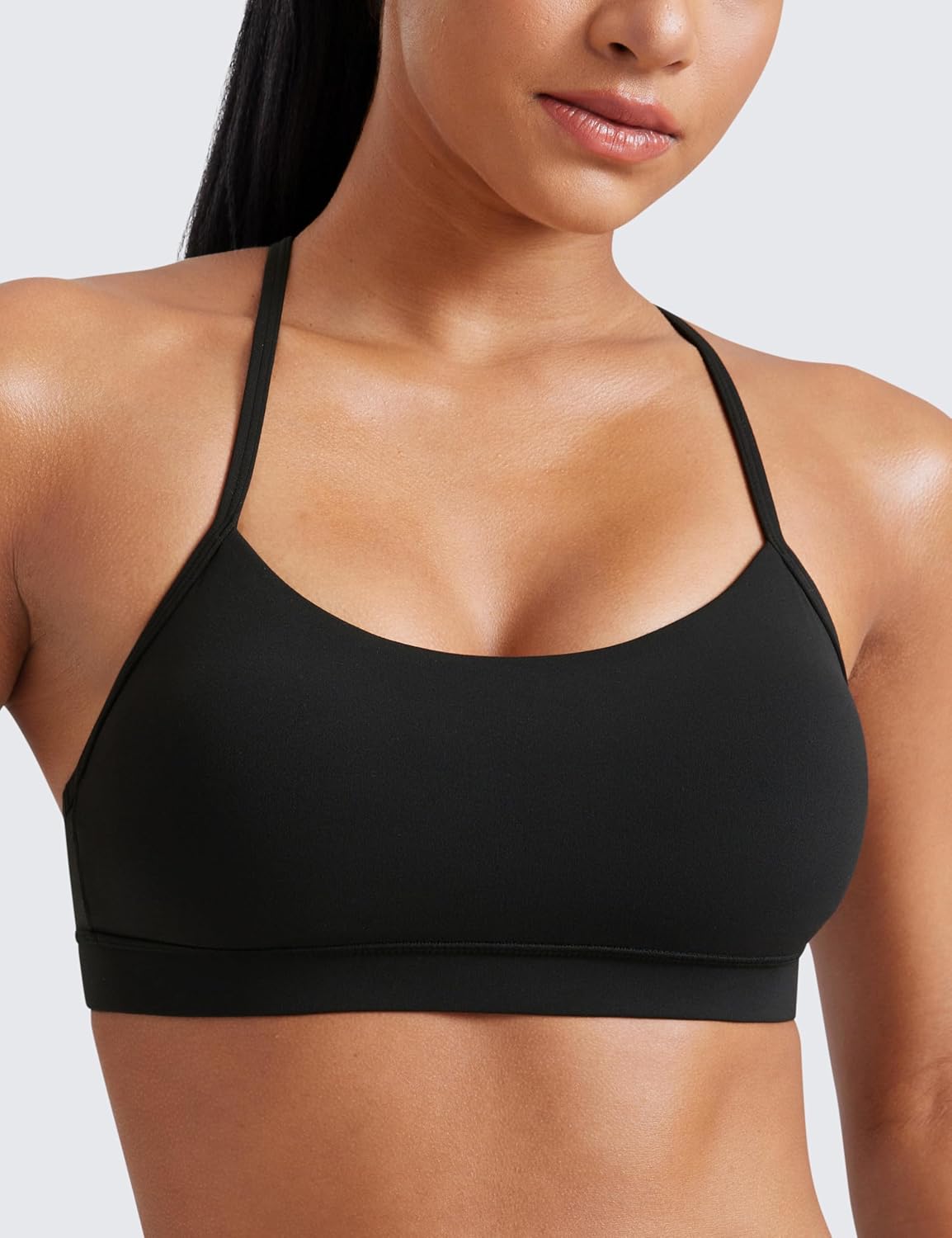Detalle de CRZ YOGA Women’s Butterluxe Padded Sports Bra (Low Impact) – Racerback Strappy Gym & Yoga Bra