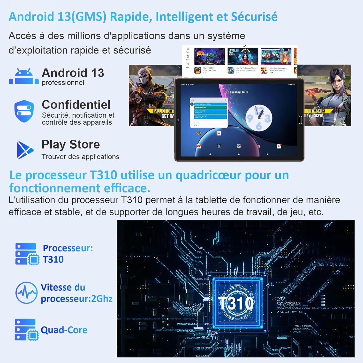 Thumbnail 2 de GOODTEL Tablette Android 13 10 pouces (64 Go + extensible) 5G/2,4G, GPS, double appareil photo et étui clavier-souris – Rouge