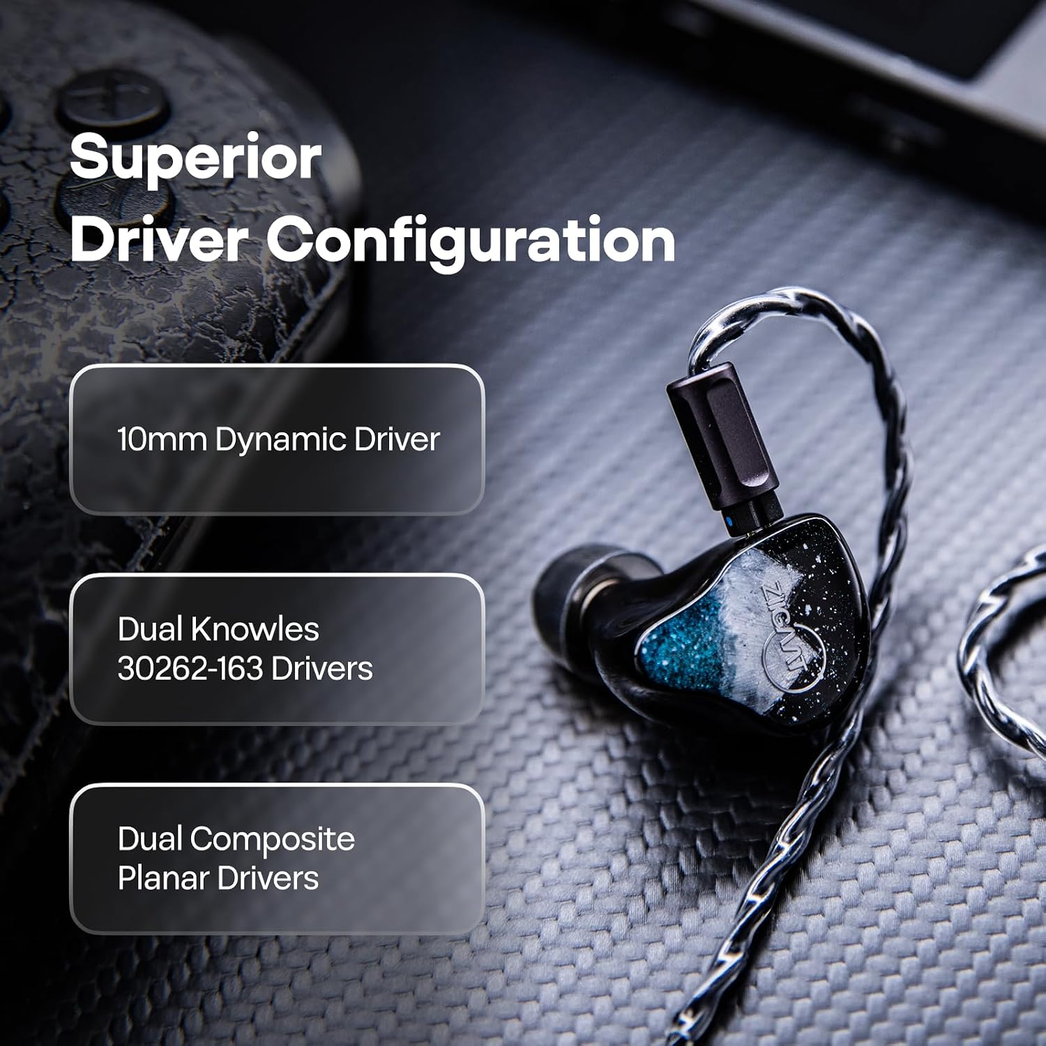 Detalle de Linsoul ZiiGaat Horizon In-Ear Monitor (IEM) wired earbuds with 1DD+2BA+2 planar drivers