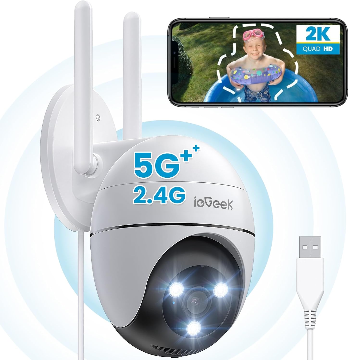 Detalle de ieGeek 2K 3MP PTZ Outdoor Security Camera