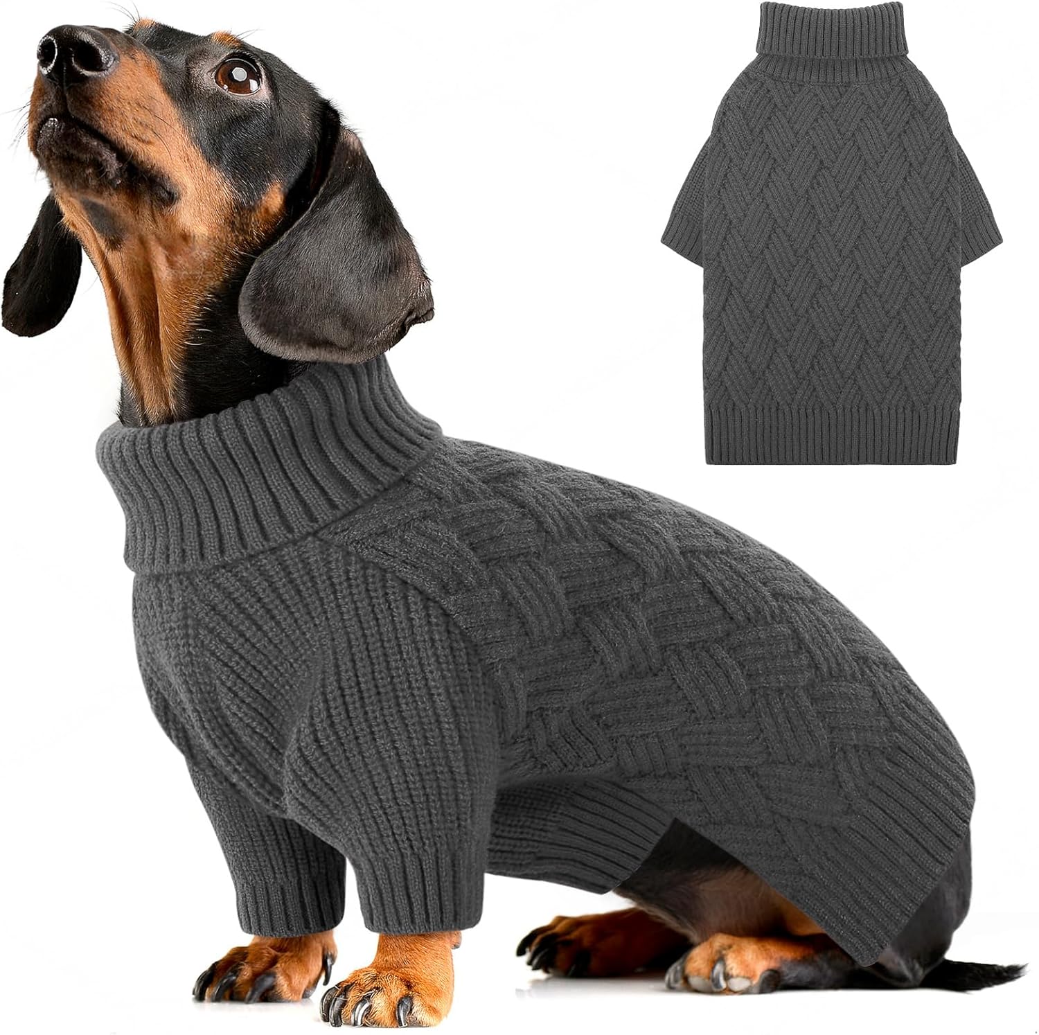 Detalle de AOFITEE Small Dog Jumper XS – Warm Turtle Neck Sweater for Small Dogs (Grey, XSmall)