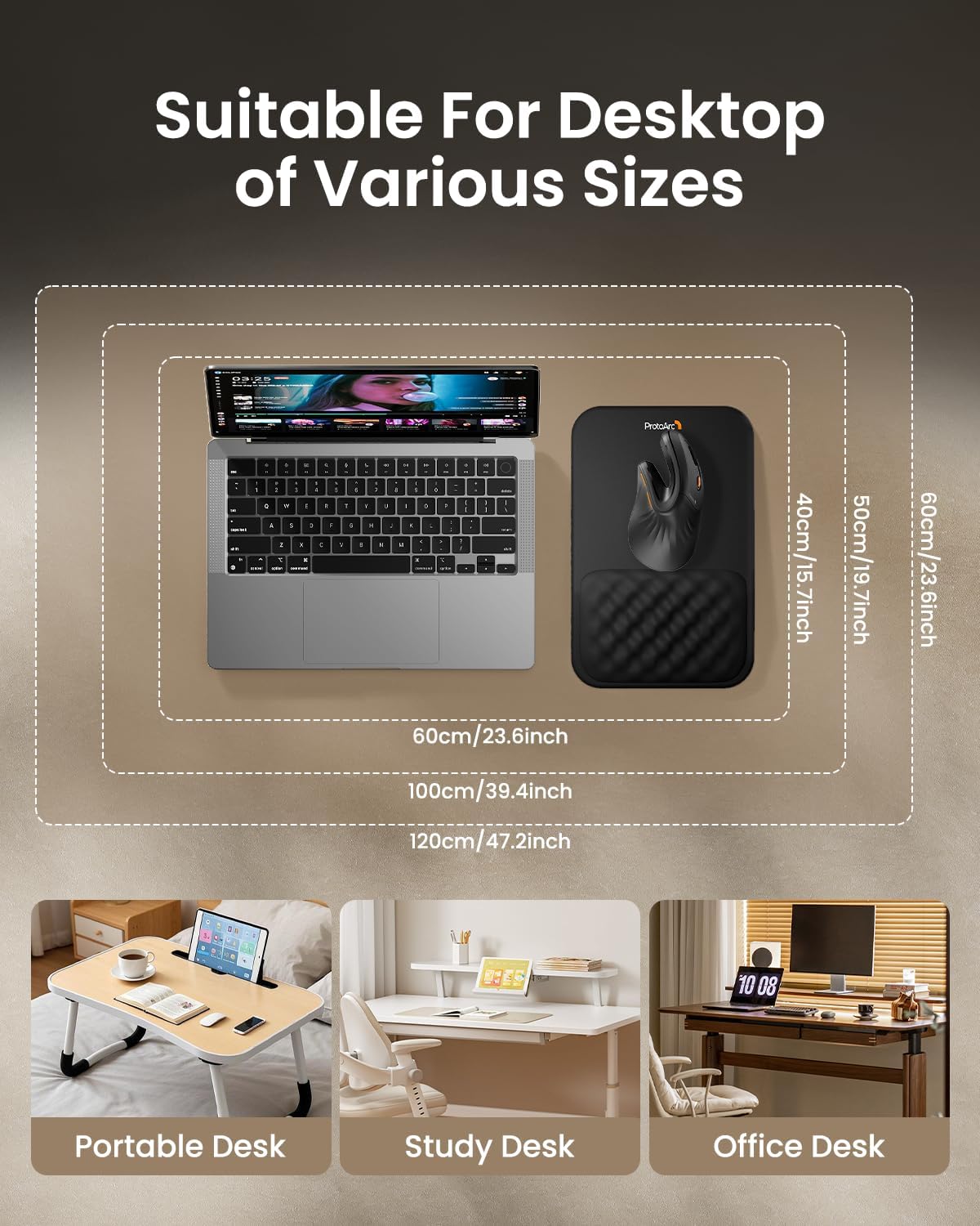 Thumbnail 6 de ProtoArc MP50 Ergonomic Mouse Pad with Wrist Support, Lycra Surface, 8° Slope
