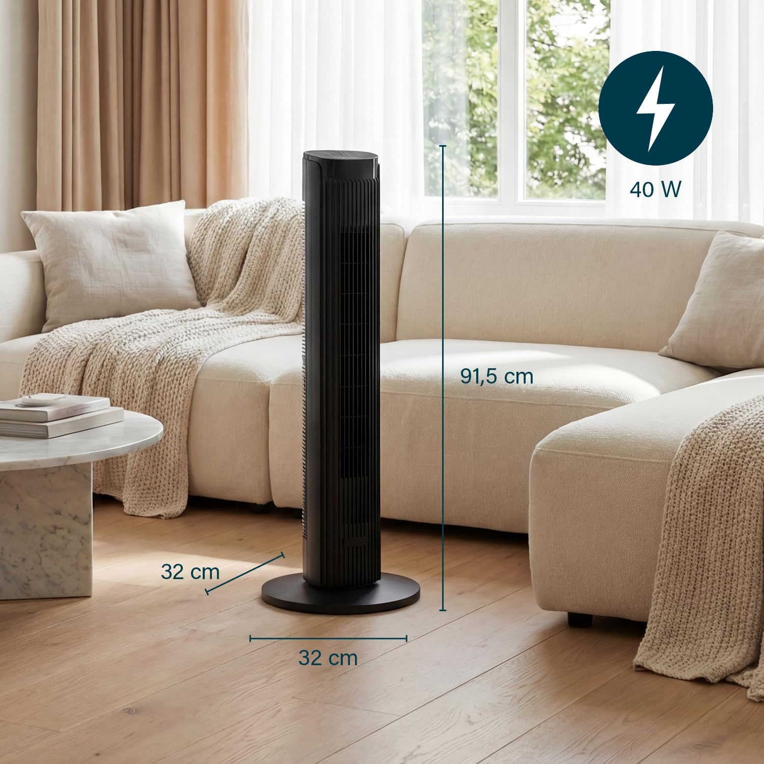 Detalle de Princess Ventilatore a torre Design elegante - 40 W, 91,5 cm, silenzioso e a basso consumo