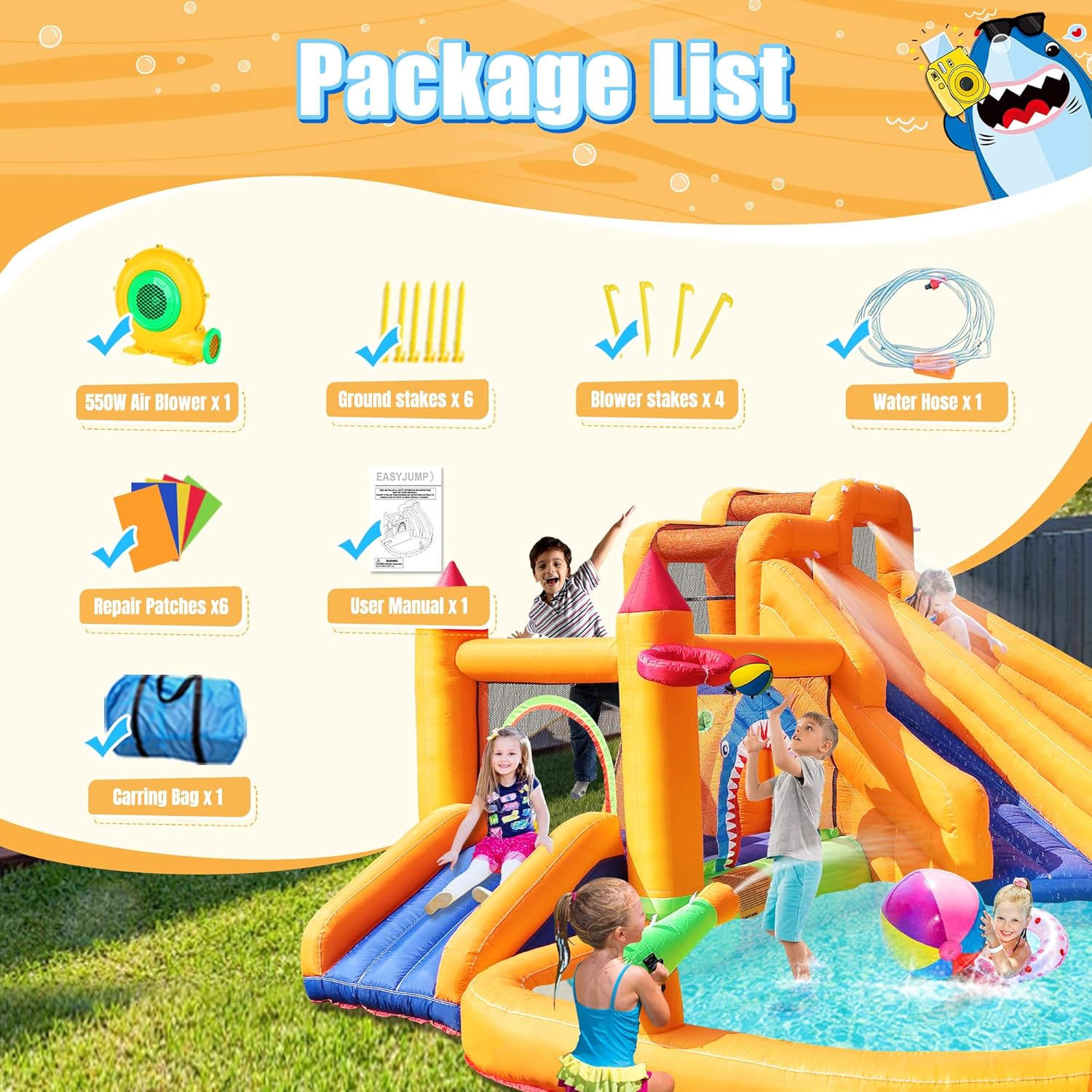 Detalle de Inflatable Bounce House: 10-in-1 Triple Water Slide Castle with 550W Blower