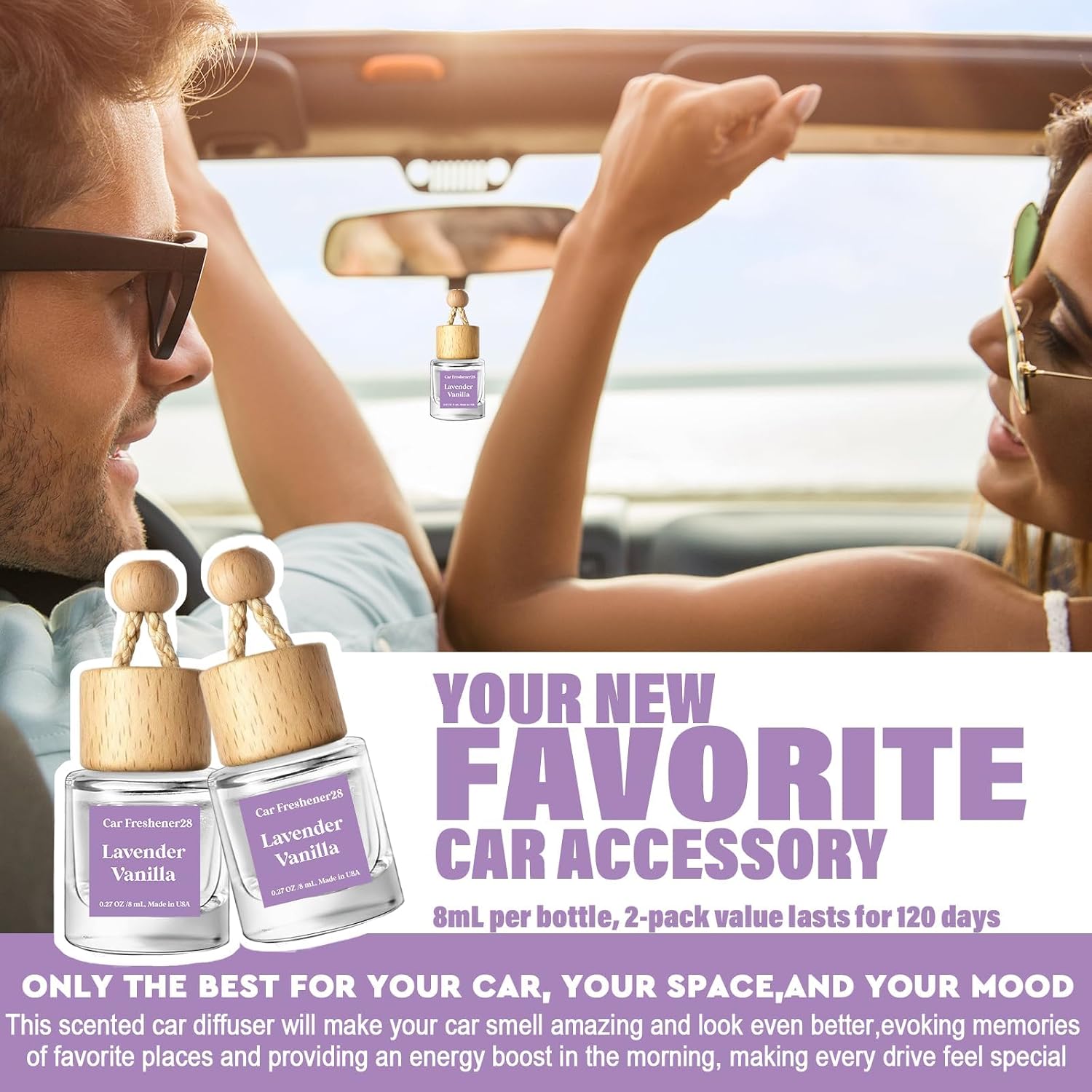 Detalle 2 de HoogaLife Car Air Freshener Diffuser 2 Pack – Lavender Vanilla