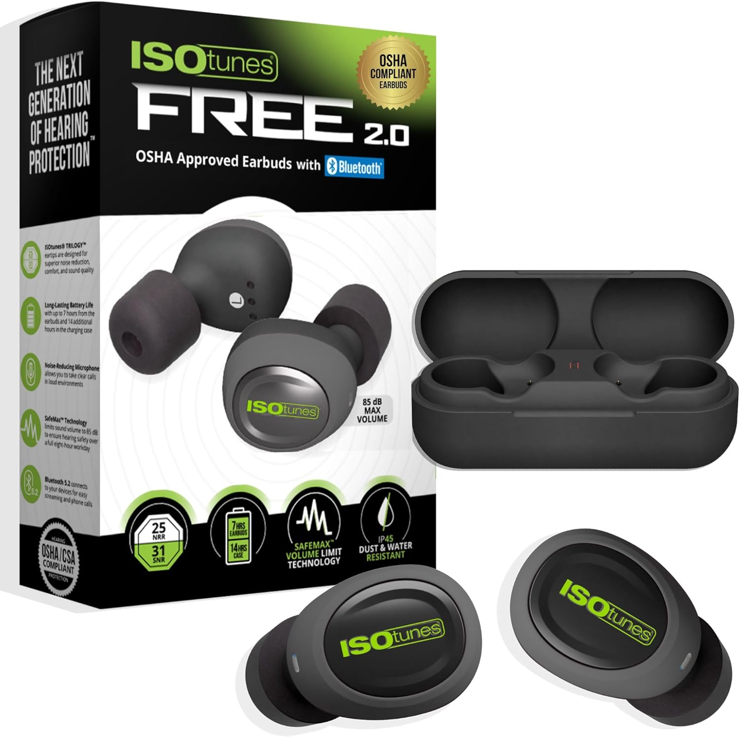 Detalle de ISOtunes Free 2.0 Bluetooth Hearing Protection Earbuds (OSHA Approved, 25 dB NRR)