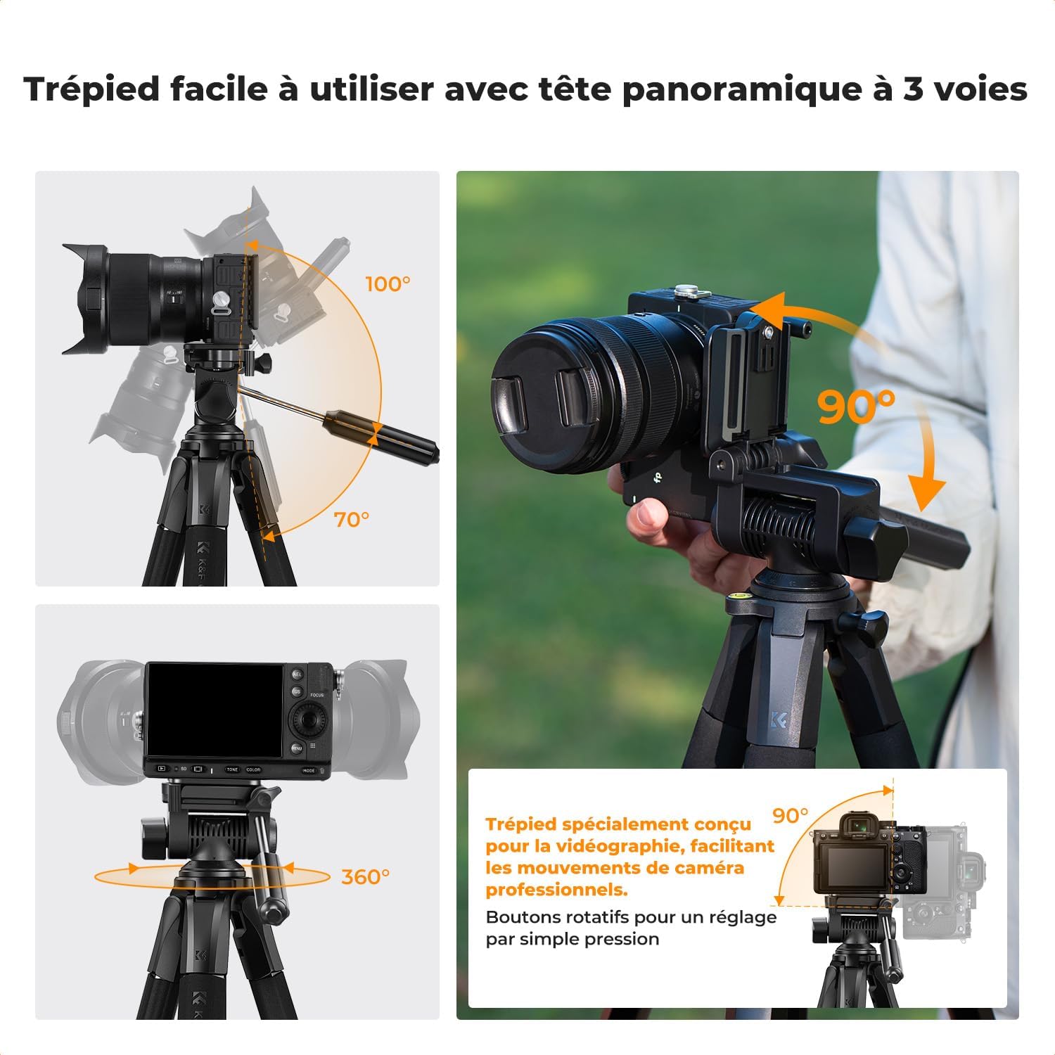 Thumbnail 5 de Trépied Appareil Photo pour Smartphone 190 cm – K&F CONCEPT S255A3+BV01