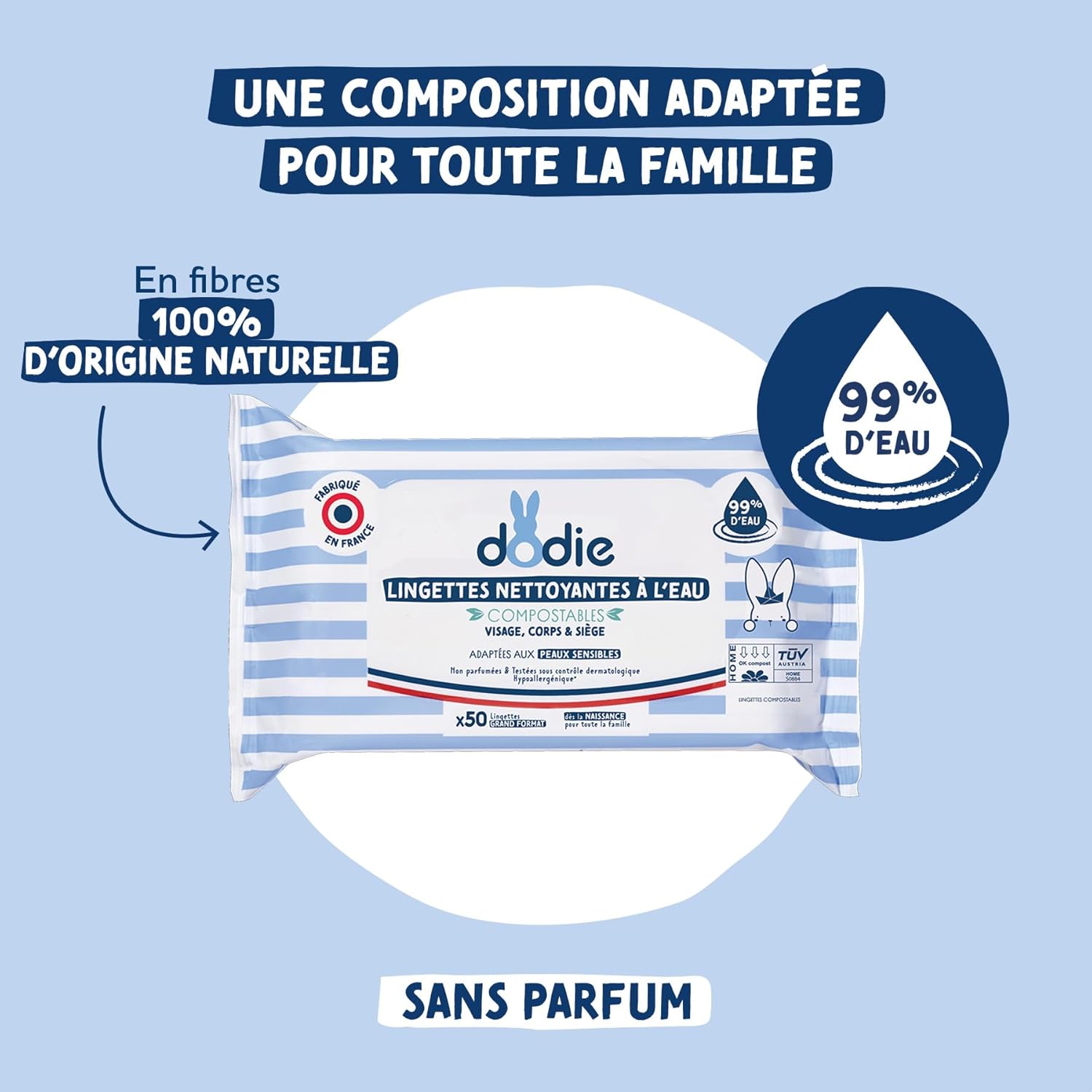 Detalle de Dodie – Lot de 8 paquets de lingettes compostables à l’eau (x50)