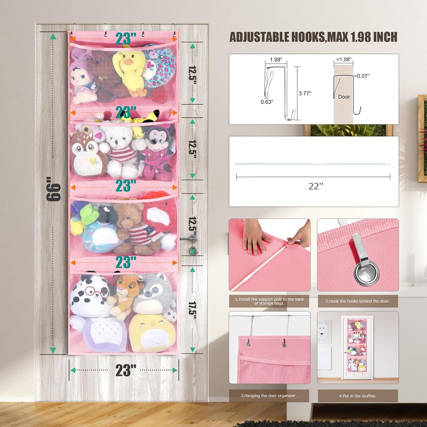 Detalle de Organizzatore Per Portaoggetti Per Animali Di Peluche: Organizer A Rete da Appendere per Camerette e Bagno