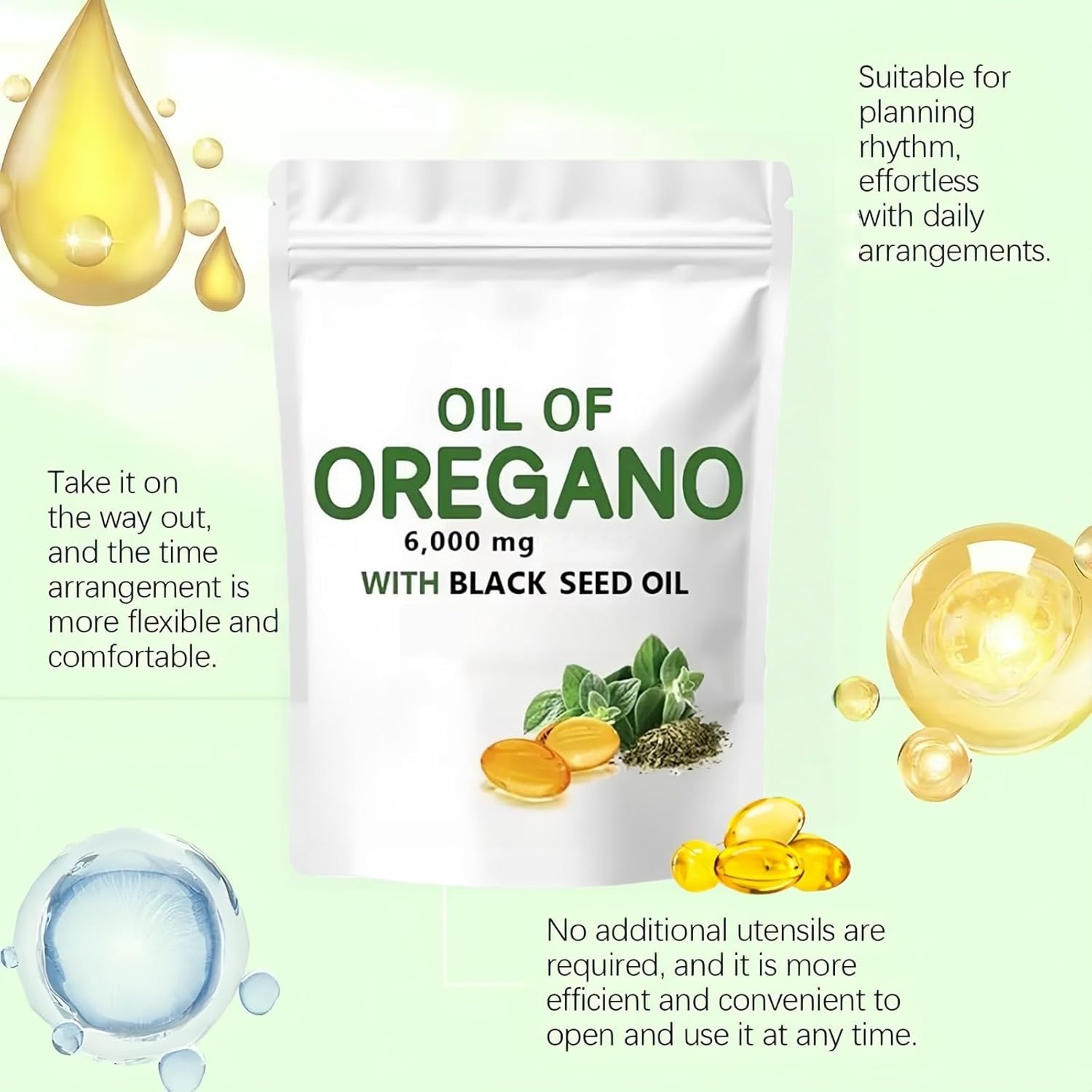 Detalle de 180PCS Oil of Oregano softgels with Black Seed Oil – 6000mg oregano oil for hair strength and glowing skin