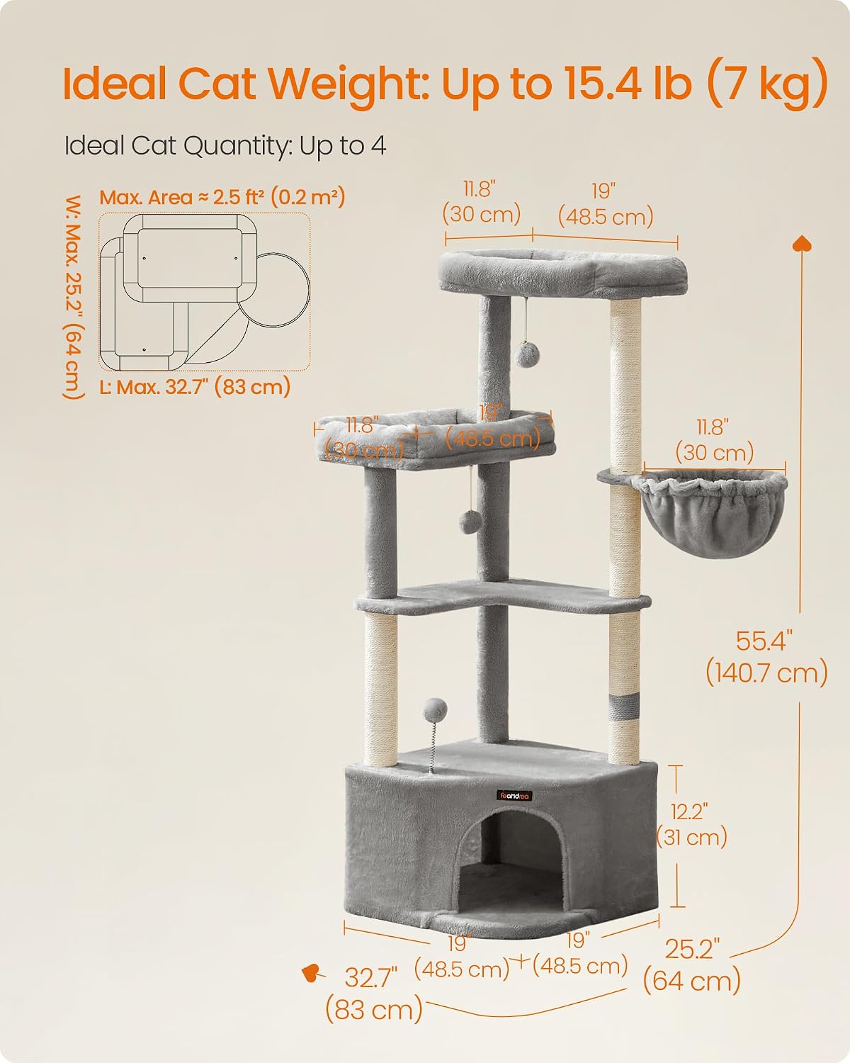 Detalle 1 de FEANDREA CLAWFY PCT009G01 Cat Tree Tower with Large Cave and Sisal Posts
