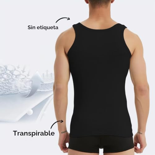 Detalle de YouShow Camiseta Tirantes Hombre Pack 3 100% Algodón – Negro