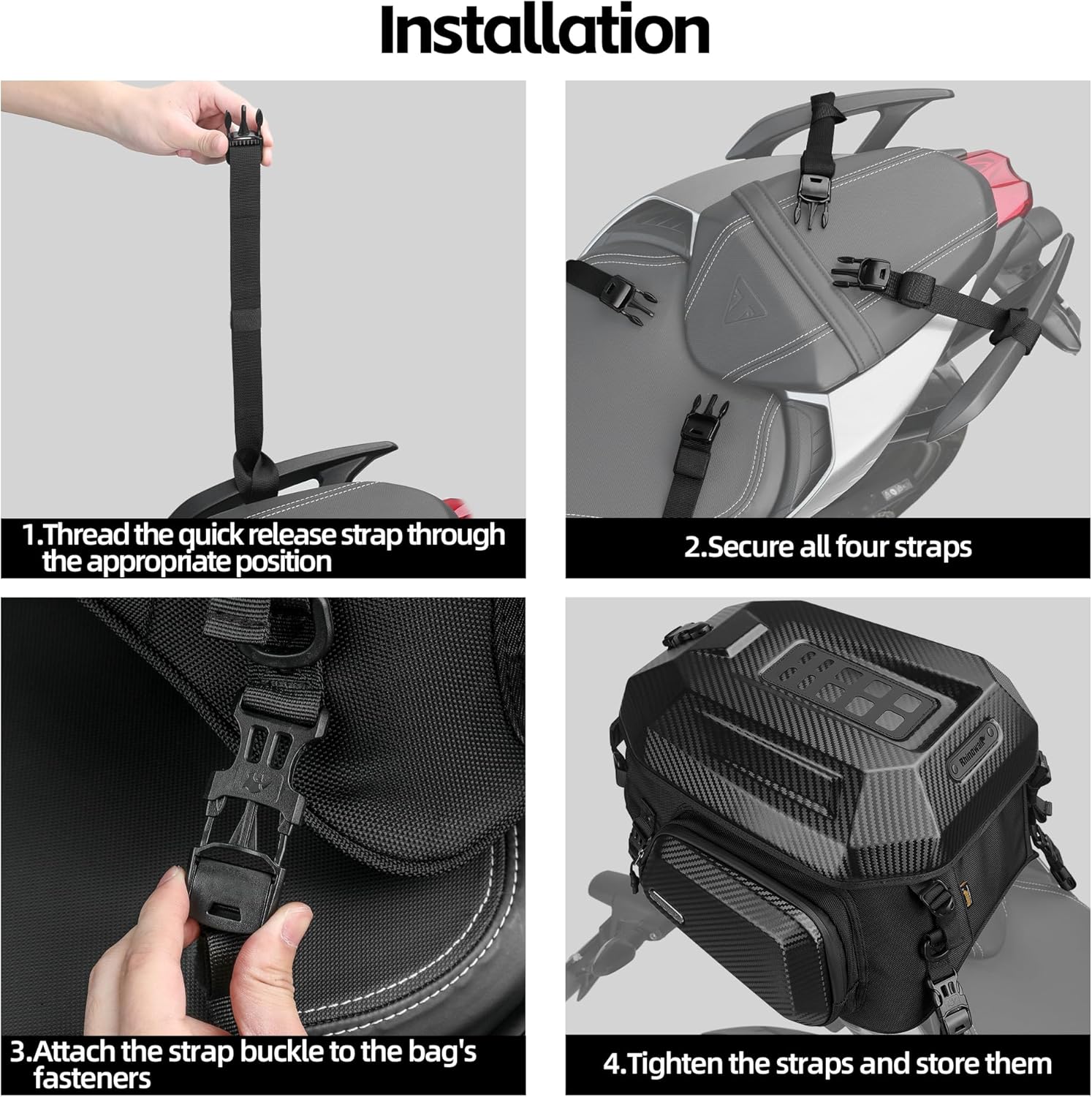 Thumbnail 4 de Rhinowalk MFT2310-Black-001 Motorcycle Tail Bag, Expandable 23L–35L