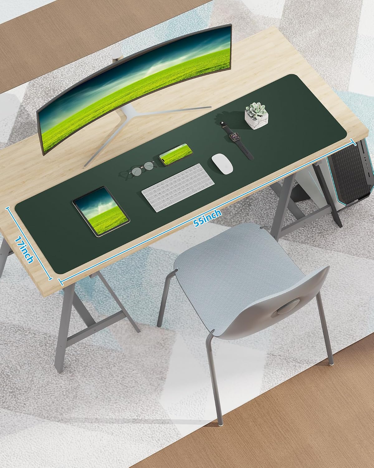 Thumbnail 5 de AFIING D-5517-Dark Green PU Leather Desk Mat, 55" x 17