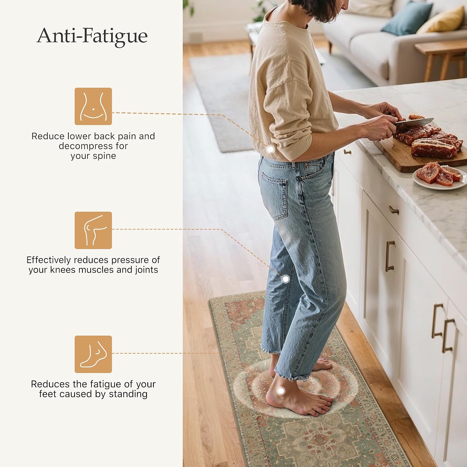 Detalle de GENIMO Kitchen Mats for Floor (2-Piece) Washable Anti-Fatigue, Waterproof Non-Slip Comfort Standing Mats